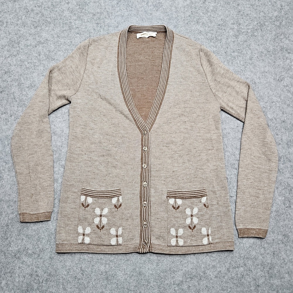 Vintage‎ 1970s Jantzen Cardigan Hippie Brown Tan Flower Size Large